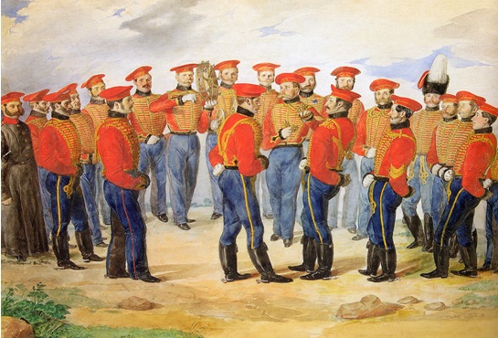 Группа песенников 1-го эскадрона Лейб-гвардии гусарского полка, 1840-е гг.jpg
