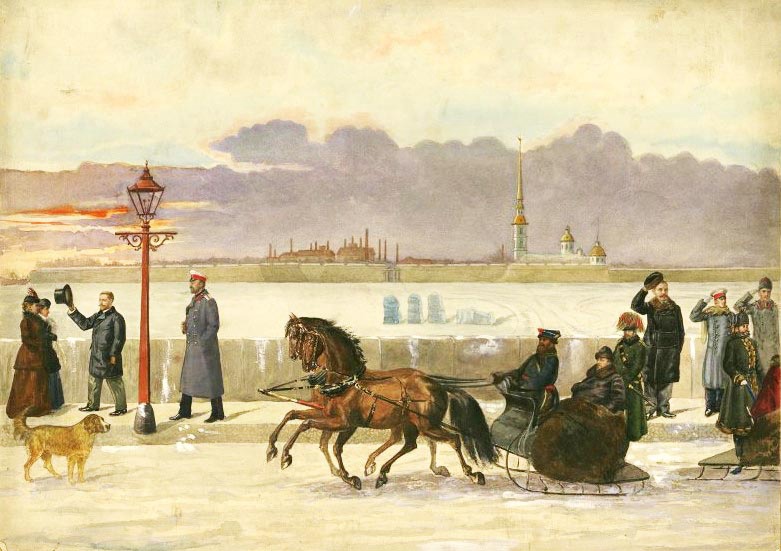 Великий князь Николай Михайлович на набережной Невы. Неизвестный художник, конец XIX в..jpg