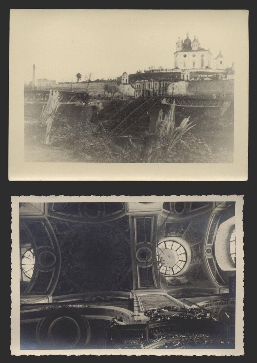 6866❚❚ 2 original Fotos, zerstörte Brücke und Kathedrale in Smolensk , Russland.JPG