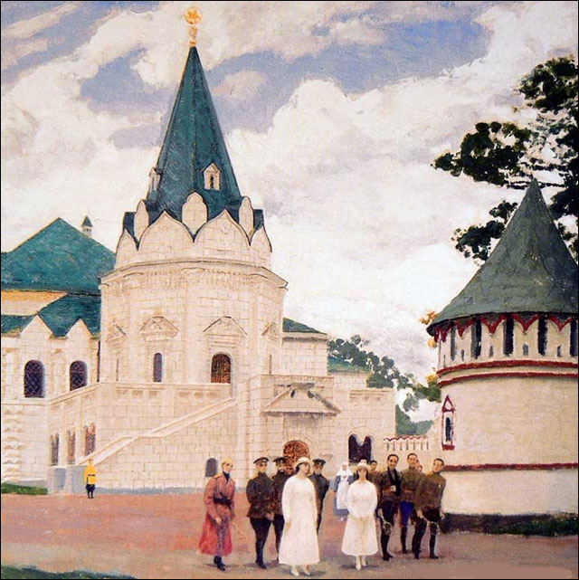 Великие княжны на фоне башен Федоровского городка Царского Села. Акварель.jpg
